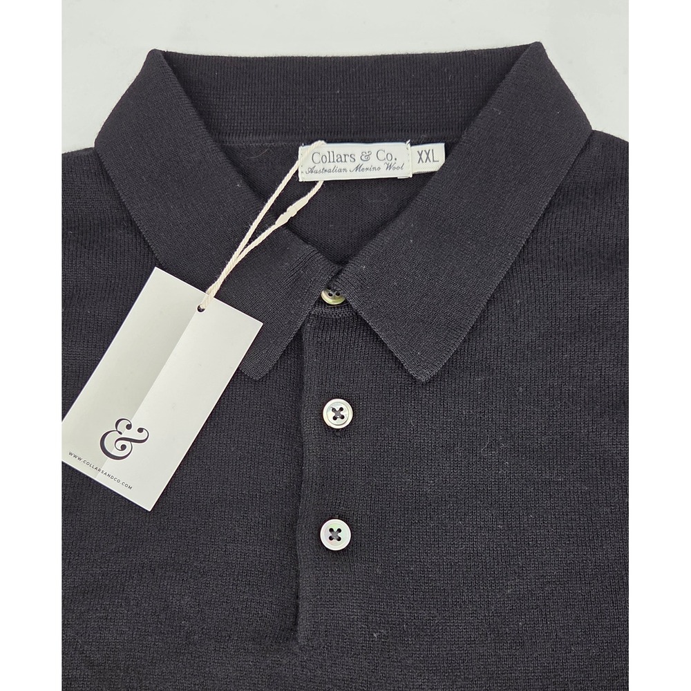 NWT Collars and Co Bellagio Three Button Long Sleeve Merino Polo Black 2XL - Picture 3 of 7